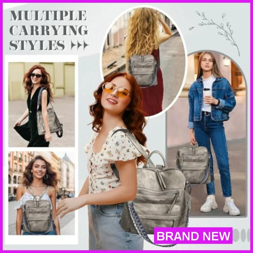 PU Leather Anti-Theft Backpack Purse Multiple Pockets Adjustable Straps Travel - Picture 5 of 6